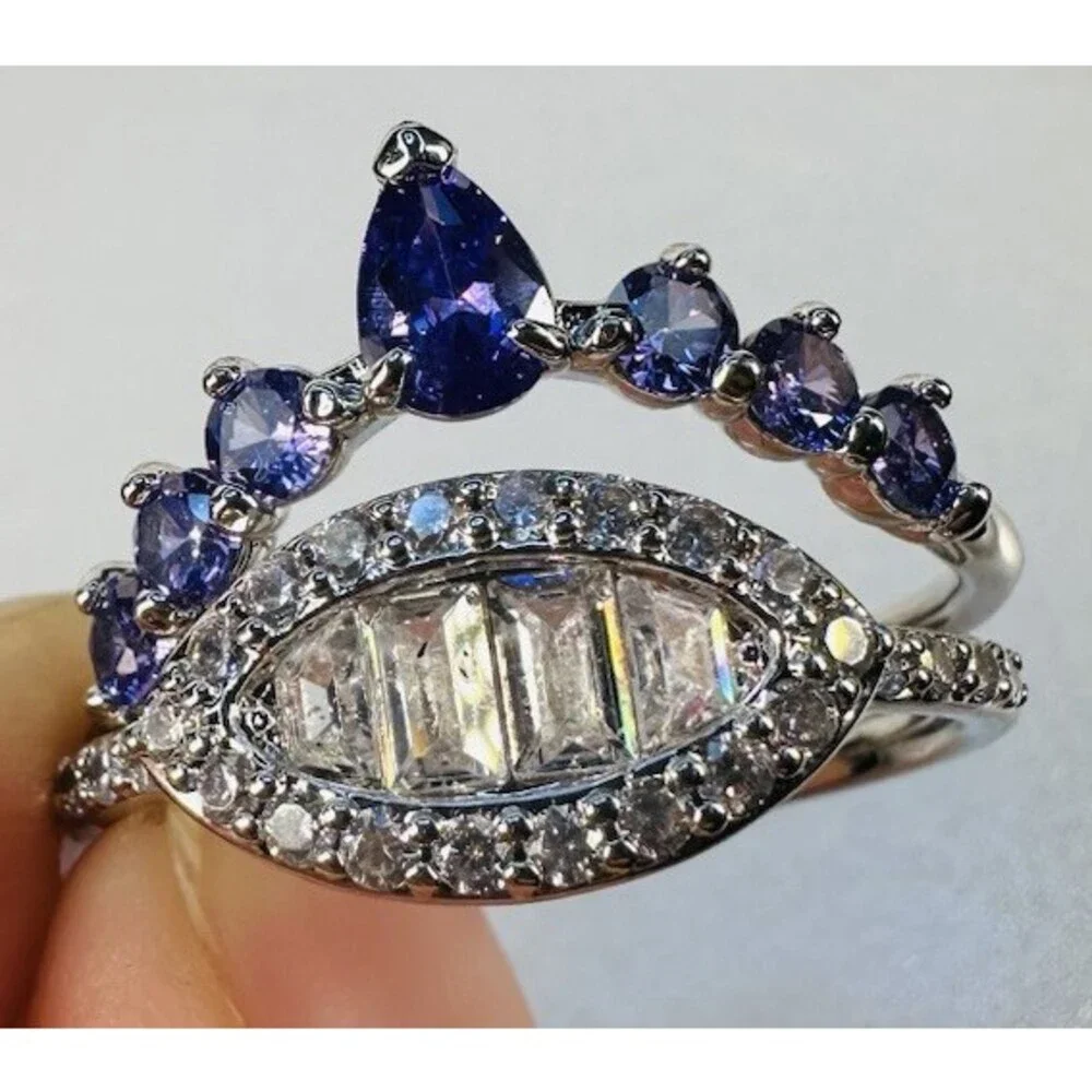 Bomb Party Hidden Surprises Violet CZ Crown Ring Set Size 11 RBP5959